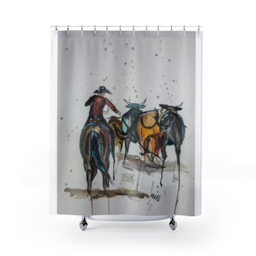 Western themed shower curtains with cows, horses, and rustic designs
