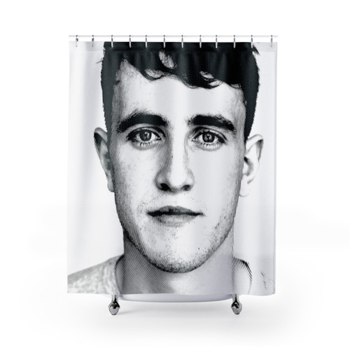 Paul Mescal Black and White Linocut Portrait Shower Curtain