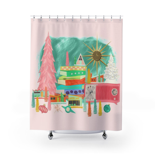 Mid Century Modern Christmas Shower Curtains