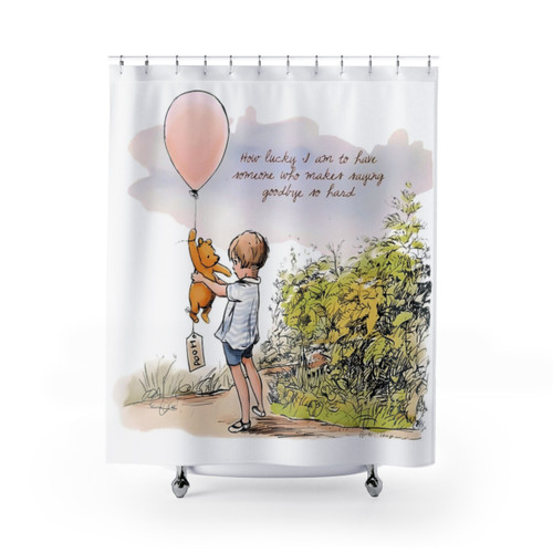 Winnie the Pooh Goodbye Shower Curtain featuring a vintage watercolor sketch design