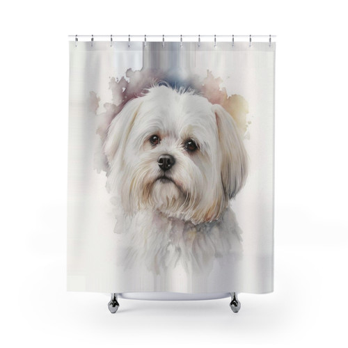 Adorable Maltese Dog Watercolor Shower Curtain