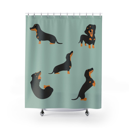 Dachshund Shower Curtains featuring a cute and fun dachshund dog pattern