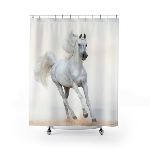 Beautiful Arabian stallion running on freedom - Equestrian Shower Curtains
