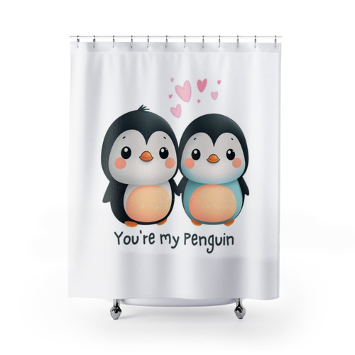 Cute Penguin Shower Curtains with Watercolor Animal Design