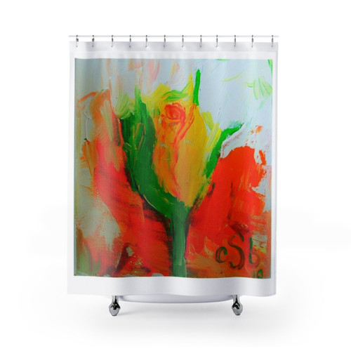 Yellow Rosebud Shower Curtains for Floral Bathroom Decor