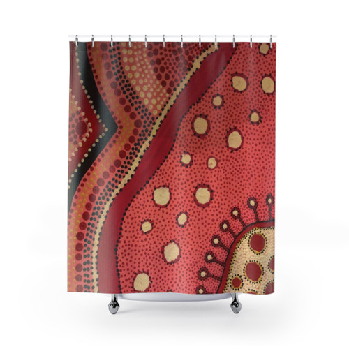 Aboriginal Art Shower Curtains with Pink River Cell Design