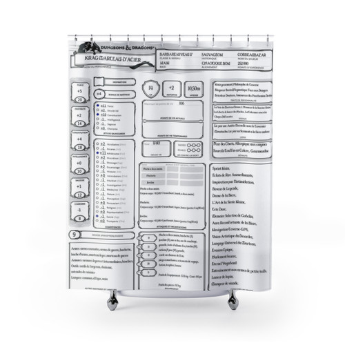D&D 5 Character Sheet Shower Curtains