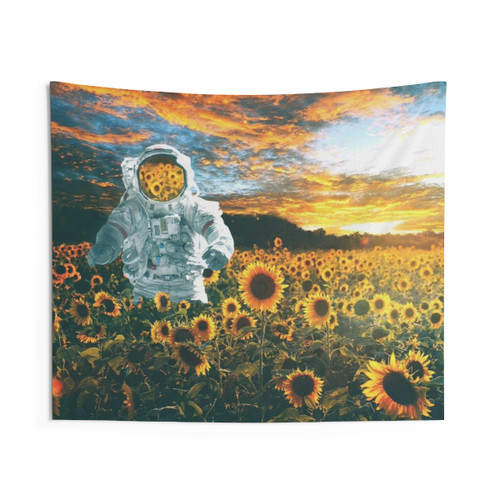 Galactic Sunflower Tapestry - Sci-Fi Space Wall Art