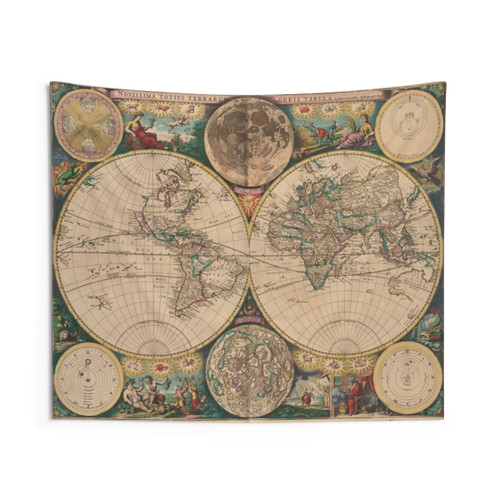 Vintage 1672 World Map Tapestry