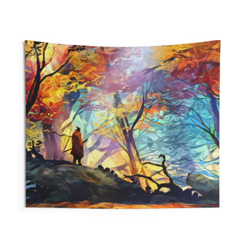 Colorful Forest Wolf Tapestry - Gaming Decor