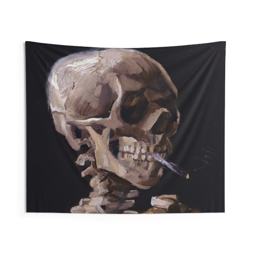 Van Gogh Skull with Burning Cigarette Tapestry