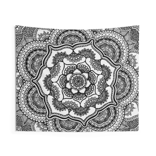Abstract Black and White Floral Tapestry