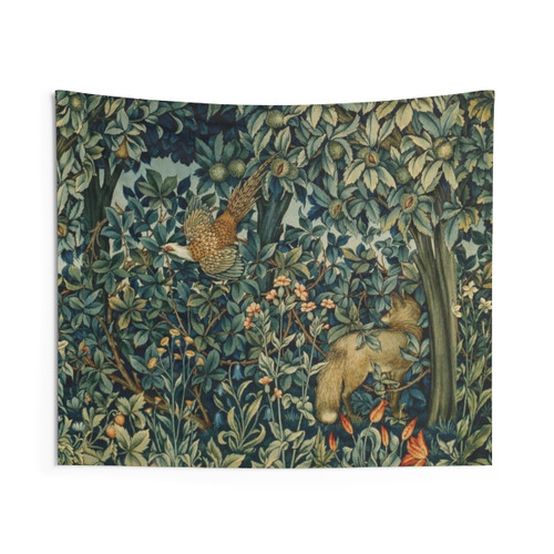 Greenery Forest Animals Blue Green Floral Tapestry
