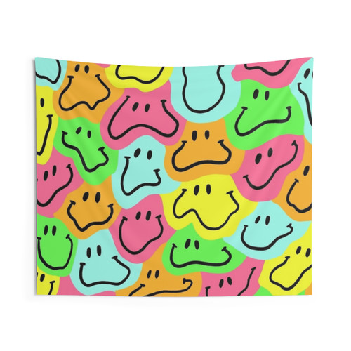 Colorful Smiley Face Pattern Tapestry