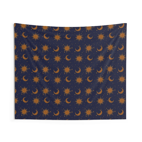 Celestial Tapestry Wall Hanging with Sun, Moon and Stars Design
