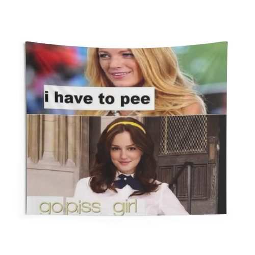 Pee themed tapestry with humorous graphic