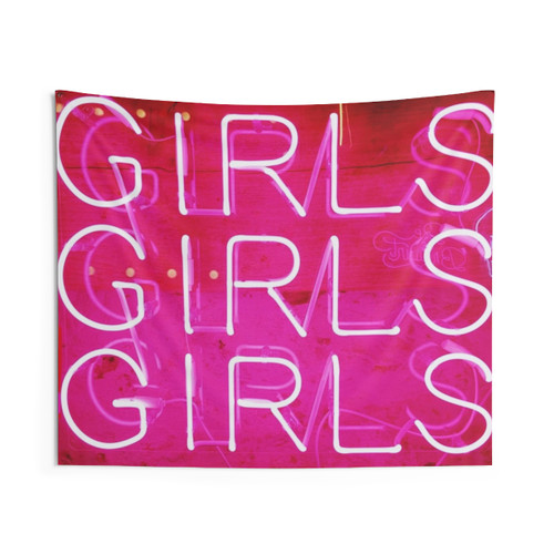 Retro 80s Girls Tapestry with Neon Lights and Bold Graphics
