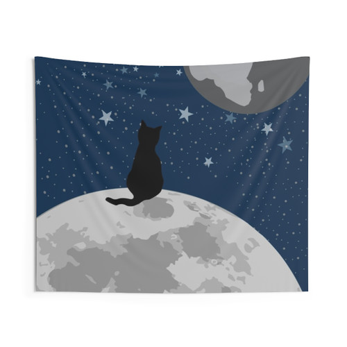 Space Cat Blue Tapestry | Cosmic Cat Wall Hanging