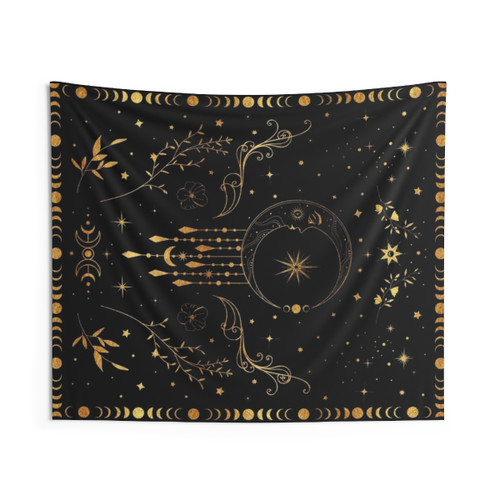 Celestial Crescent Moon Floral Tapestry