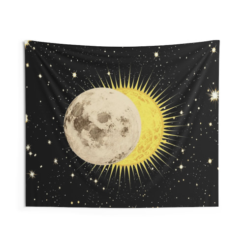 Cosmic Eclipse Sun Moon and Stars Astronomy Tapestry