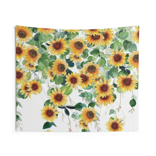 Sunflowers and Eucalyptus Garland Tapestry Wall Art