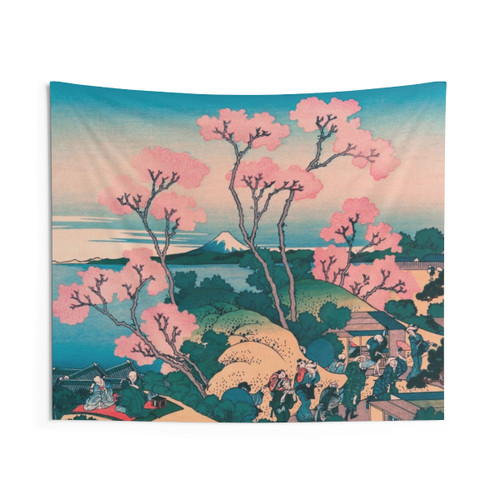 Spring Cherry Blossom Tapestry with Mount Fuji Landscape