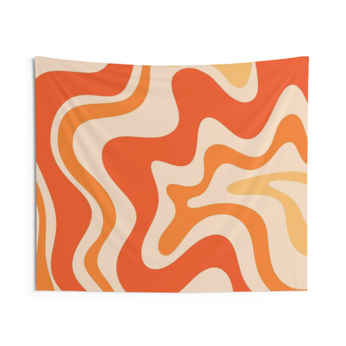 Tangerine Liquid Swirl Retro Modern Abstract Pattern Tapestry