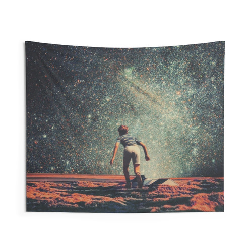 Nostalgic Retro Tapestry - Vintage Space and Landscape Art