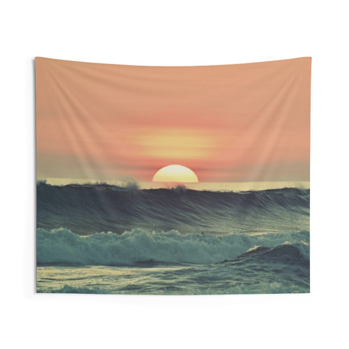 Vintage-style Ocean Sunset Tapestry Wall Hanging