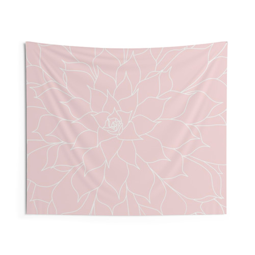 Rose Quartz Succulent Tapestry - Blush Pink Botanical Art