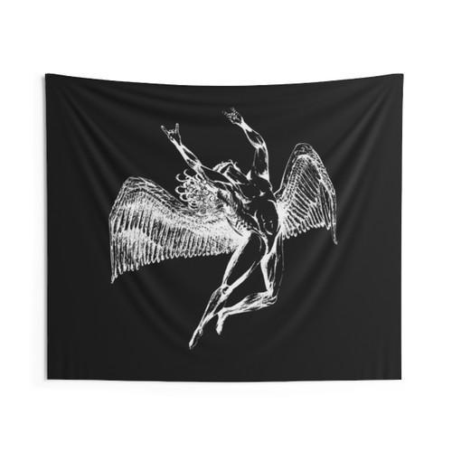 Icarus Throws the Horns Heavy Metal Tapestry