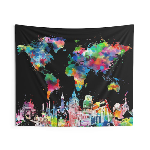 World Map Tapestry - Panoramic Decor