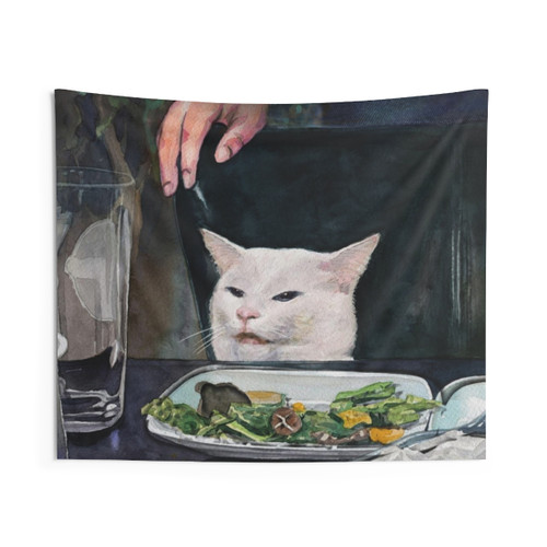 Woman Yelling at Cat Meme Tapestry