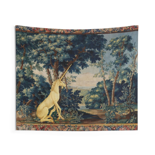 Unicorn Tapestry - Woodland Landscape with Greenery and Trees