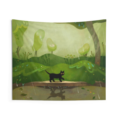 Kitty on a Rainy Day Tapestry