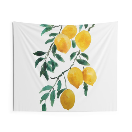 Vibrant yellow lemon watercolor tapestry