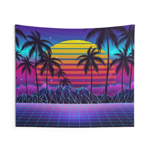 Radiant Sunset Synthwave Tapestry