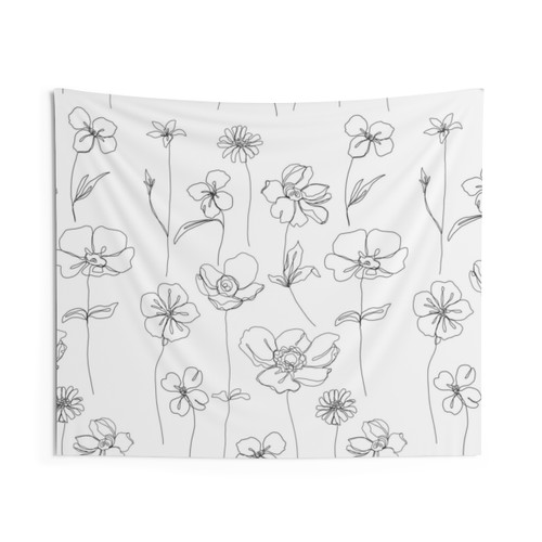 Botanical Floral Illustration White Tapestry