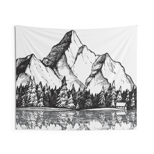 Scenic mountain tapestry with lake reflection