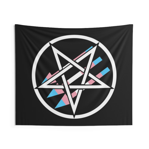 Trans Pride Antifascist Tapestry with Satanic Symbols