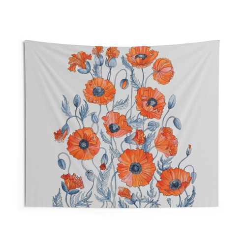 Poppies Floral Light Grey Tapestry