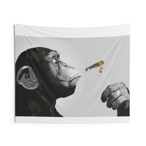 Banksy-Inspired Chimp Monkey Smoking Tapestry
