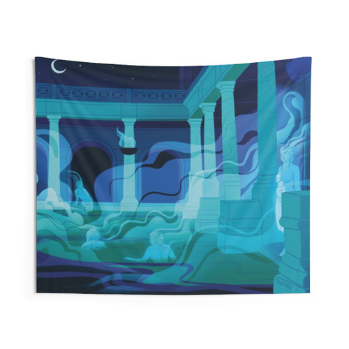 Roman Bath Tapestry: Night at the Baths - Aqua Artwork