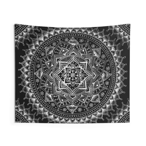 White Flower Mandala Tapestry
