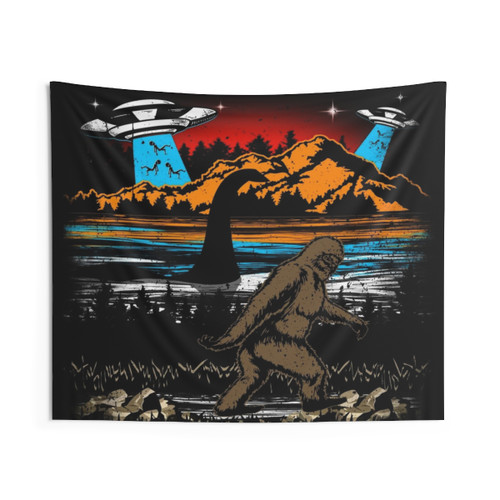 Bigfoot, Loch Ness Monster, and Alien Graphic Tapestry