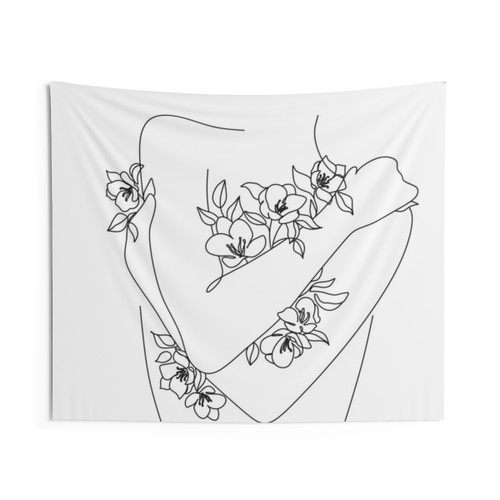Self-Love Floral Line Art Tapestry