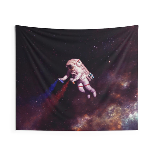 Colorful Shooting Stars Astronaut Tapestry
