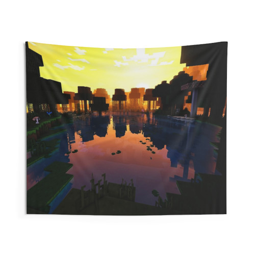 Minecraft Pond Landscape Duvet Tapestry