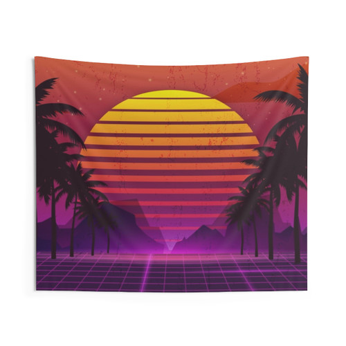 80s Vaporwave Sunset Tapestry