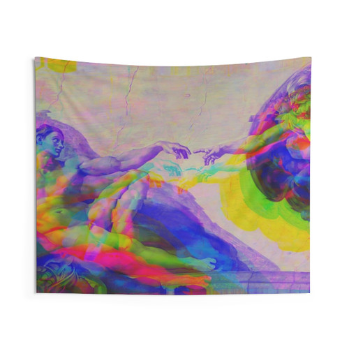 Michelangelo's Creation of Adam Glitched Tapestry